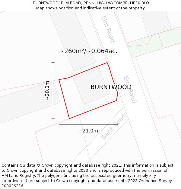 BURNTWOOD, ELM ROAD, PENN, HIGH WYCOMBE, HP10 8LQ: Plot and title map