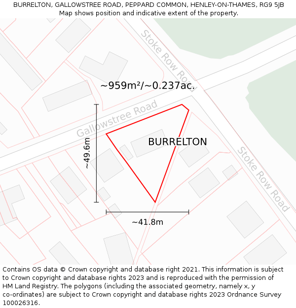 BURRELTON, GALLOWSTREE ROAD, PEPPARD COMMON, HENLEY-ON-THAMES, RG9 5JB: Plot and title map