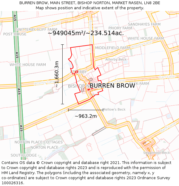 BURREN BROW, MAIN STREET, BISHOP NORTON, MARKET RASEN, LN8 2BE: Plot and title map