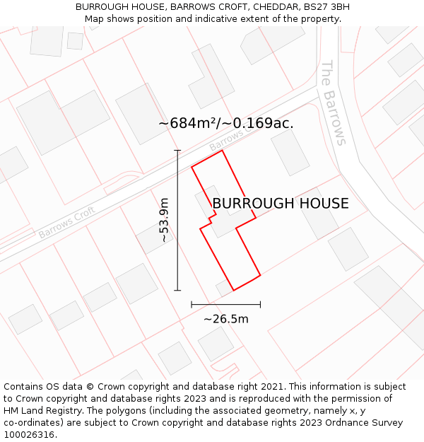 BURROUGH HOUSE, BARROWS CROFT, CHEDDAR, BS27 3BH: Plot and title map