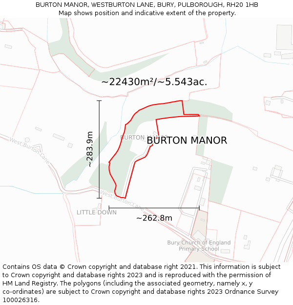 BURTON MANOR, WESTBURTON LANE, BURY, PULBOROUGH, RH20 1HB: Plot and title map