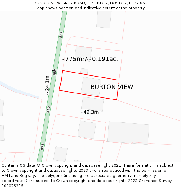 BURTON VIEW, MAIN ROAD, LEVERTON, BOSTON, PE22 0AZ: Plot and title map
