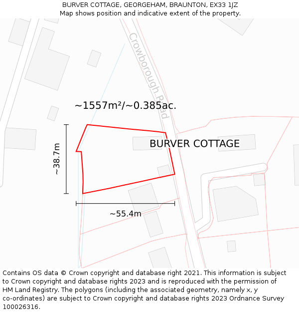 BURVER COTTAGE, GEORGEHAM, BRAUNTON, EX33 1JZ: Plot and title map