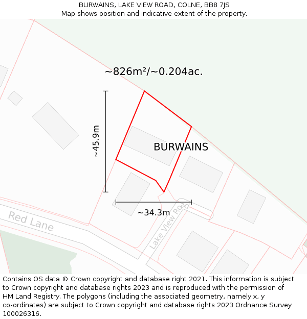 BURWAINS, LAKE VIEW ROAD, COLNE, BB8 7JS: Plot and title map