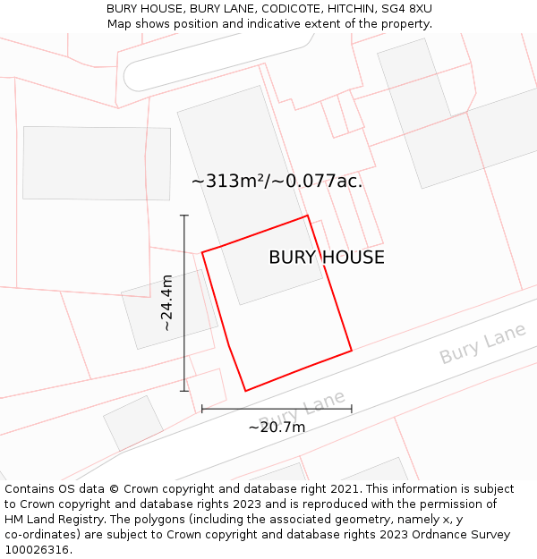 BURY HOUSE, BURY LANE, CODICOTE, HITCHIN, SG4 8XU: Plot and title map