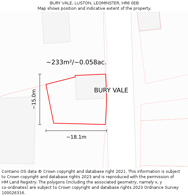 BURY VALE, LUSTON, LEOMINSTER, HR6 0EB: Plot and title map
