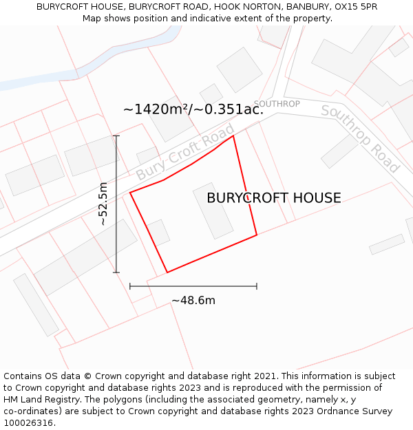 BURYCROFT HOUSE, BURYCROFT ROAD, HOOK NORTON, BANBURY, OX15 5PR: Plot and title map