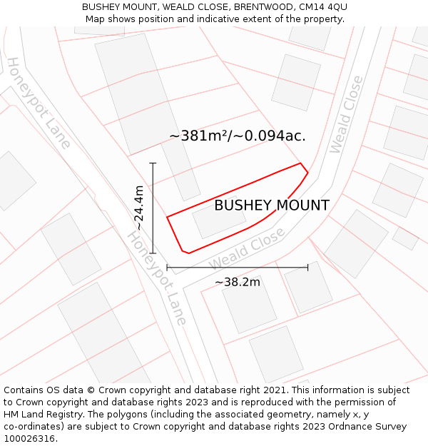 BUSHEY MOUNT, WEALD CLOSE, BRENTWOOD, CM14 4QU: Plot and title map