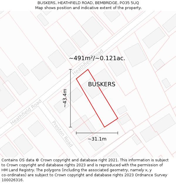 BUSKERS, HEATHFIELD ROAD, BEMBRIDGE, PO35 5UQ: Plot and title map