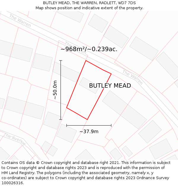 BUTLEY MEAD, THE WARREN, RADLETT, WD7 7DS: Plot and title map