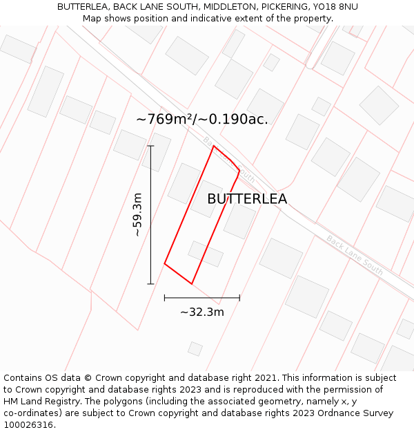 BUTTERLEA, BACK LANE SOUTH, MIDDLETON, PICKERING, YO18 8NU: Plot and title map