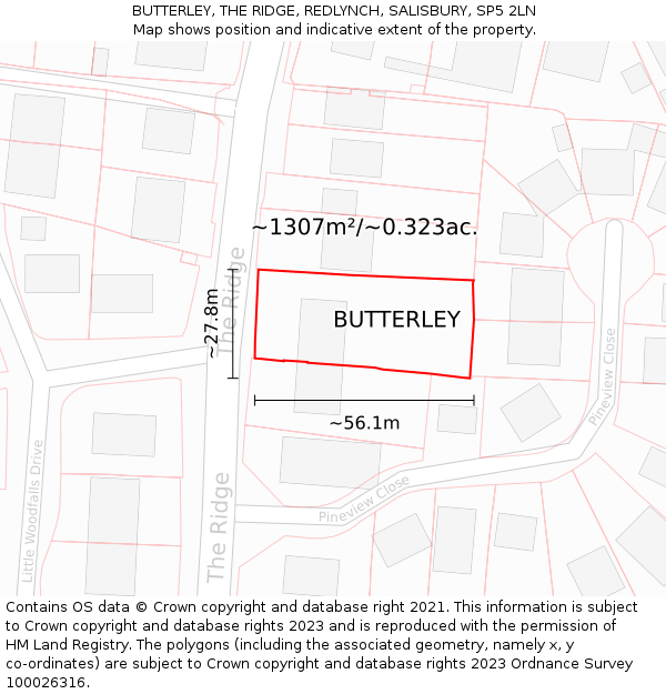 BUTTERLEY, THE RIDGE, REDLYNCH, SALISBURY, SP5 2LN: Plot and title map