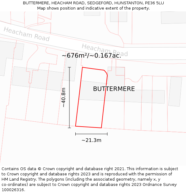 BUTTERMERE, HEACHAM ROAD, SEDGEFORD, HUNSTANTON, PE36 5LU: Plot and title map