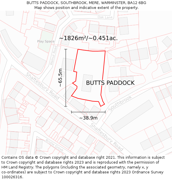 BUTTS PADDOCK, SOUTHBROOK, MERE, WARMINSTER, BA12 6BG: Plot and title map