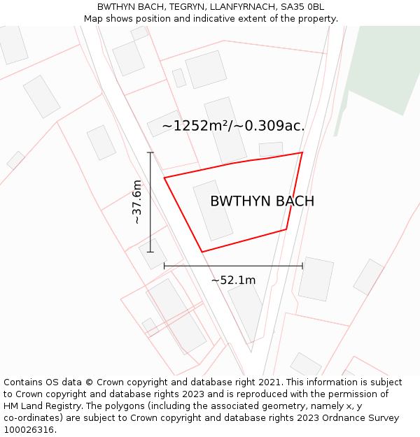 BWTHYN BACH, TEGRYN, LLANFYRNACH, SA35 0BL: Plot and title map