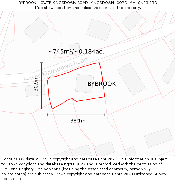 BYBROOK, LOWER KINGSDOWN ROAD, KINGSDOWN, CORSHAM, SN13 8BD: Plot and title map