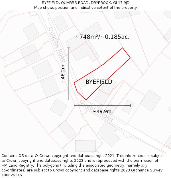 BYEFIELD, QUABBS ROAD, DRYBROOK, GL17 9JD: Plot and title map
