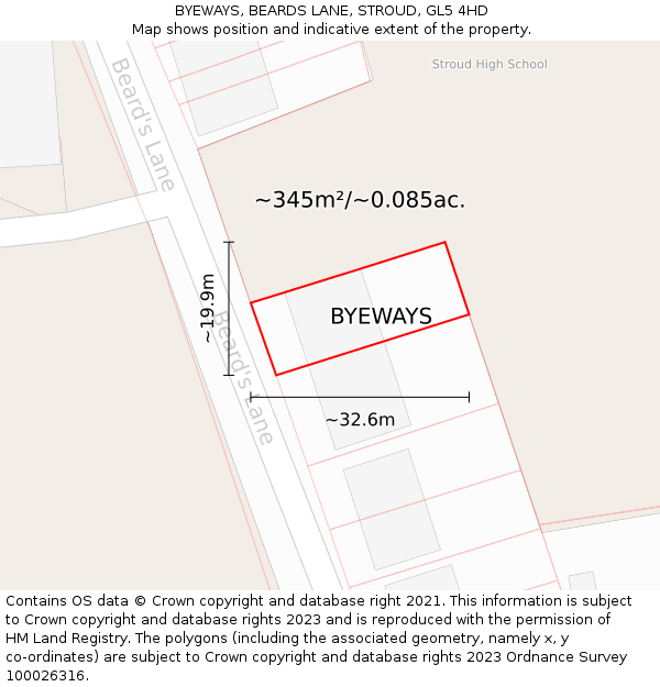 BYEWAYS, BEARDS LANE, STROUD, GL5 4HD: Plot and title map