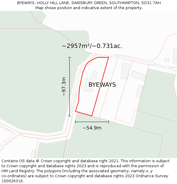 BYEWAYS, HOLLY HILL LANE, SARISBURY GREEN, SOUTHAMPTON, SO31 7AH: Plot and title map