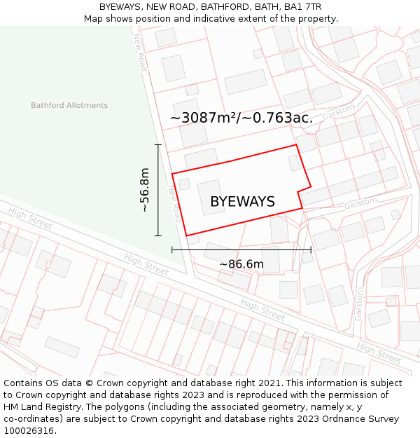 BYEWAYS, NEW ROAD, BATHFORD, BATH, BA1 7TR: Plot and title map