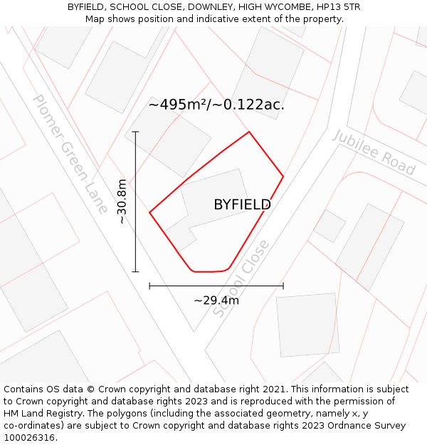 BYFIELD, SCHOOL CLOSE, DOWNLEY, HIGH WYCOMBE, HP13 5TR: Plot and title map