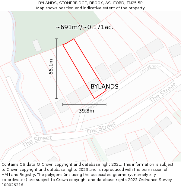 BYLANDS, STONEBRIDGE, BROOK, ASHFORD, TN25 5PJ: Plot and title map