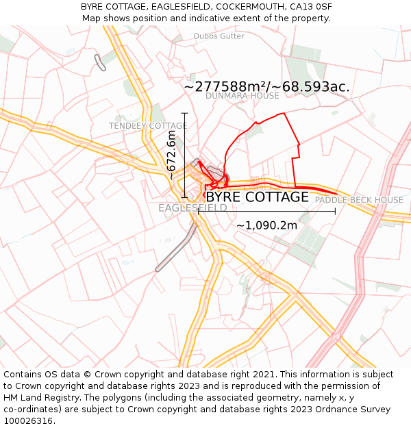 BYRE COTTAGE, EAGLESFIELD, COCKERMOUTH, CA13 0SF: Plot and title map