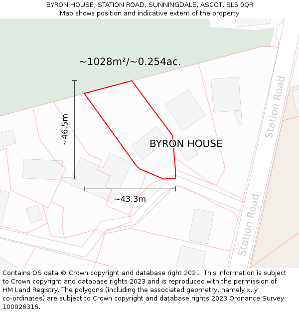 BYRON HOUSE, STATION ROAD, SUNNINGDALE, ASCOT, SL5 0QR: Plot and title map