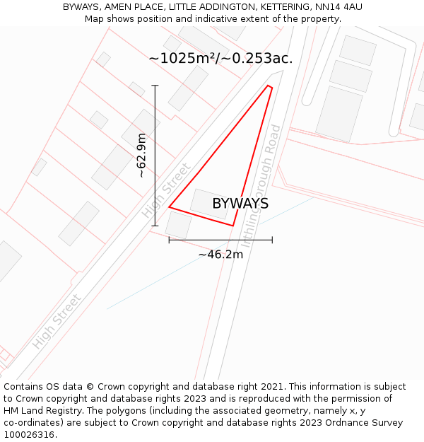 BYWAYS, AMEN PLACE, LITTLE ADDINGTON, KETTERING, NN14 4AU: Plot and title map
