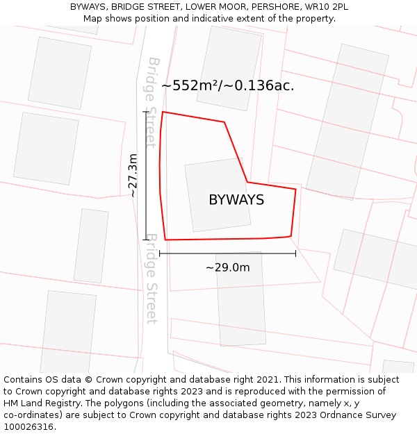 BYWAYS, BRIDGE STREET, LOWER MOOR, PERSHORE, WR10 2PL: Plot and title map