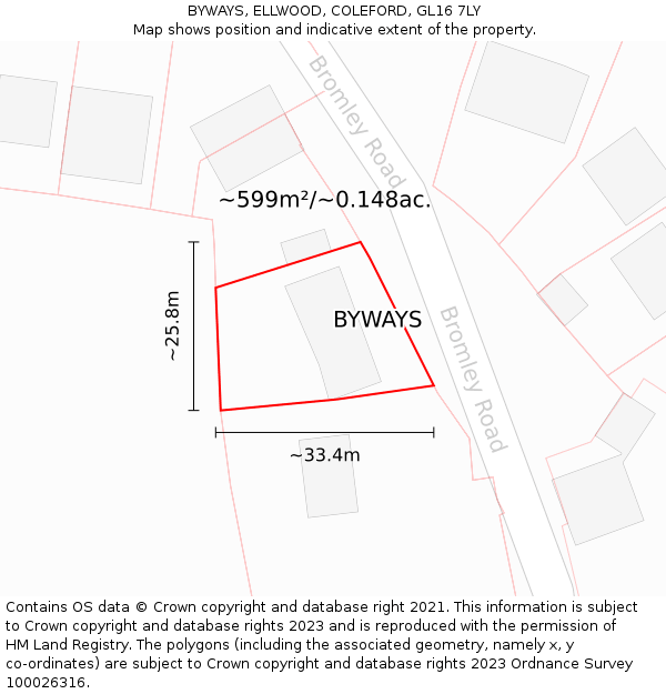 BYWAYS, ELLWOOD, COLEFORD, GL16 7LY: Plot and title map