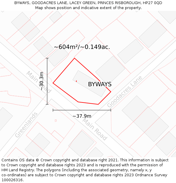 BYWAYS, GOODACRES LANE, LACEY GREEN, PRINCES RISBOROUGH, HP27 0QD: Plot and title map