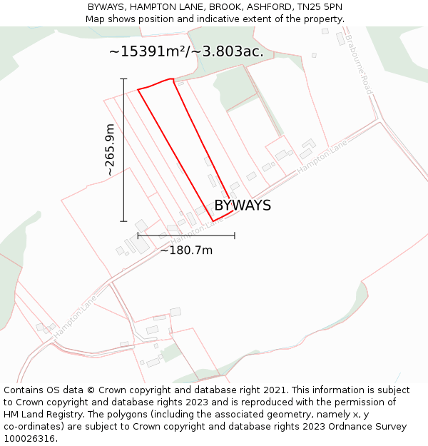 BYWAYS, HAMPTON LANE, BROOK, ASHFORD, TN25 5PN: Plot and title map