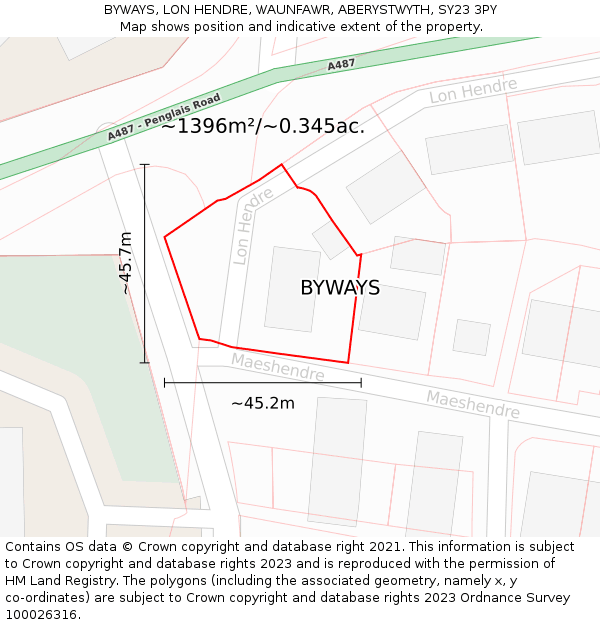 BYWAYS, LON HENDRE, WAUNFAWR, ABERYSTWYTH, SY23 3PY: Plot and title map