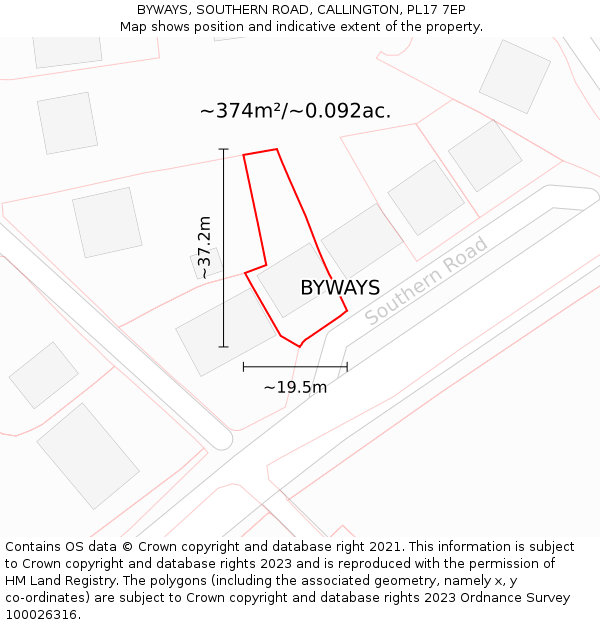 BYWAYS, SOUTHERN ROAD, CALLINGTON, PL17 7EP: Plot and title map