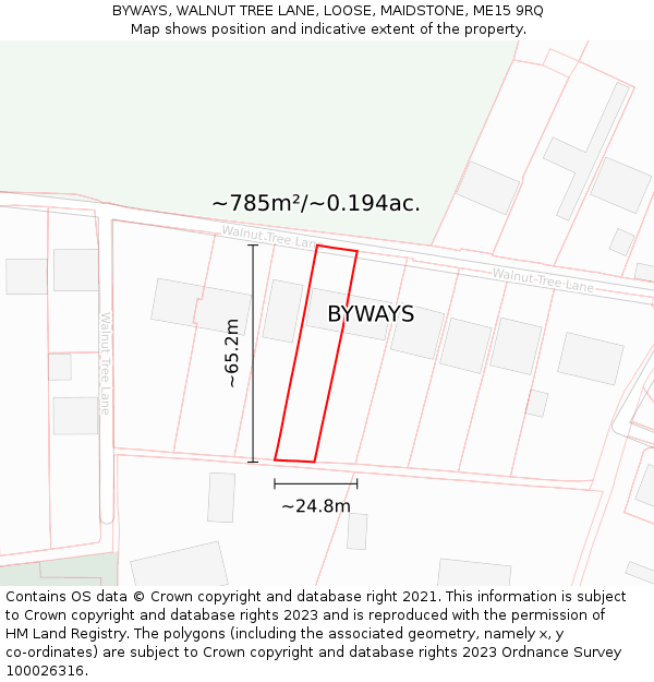 BYWAYS, WALNUT TREE LANE, LOOSE, MAIDSTONE, ME15 9RQ: Plot and title map