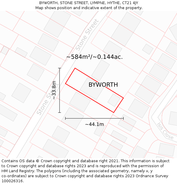 BYWORTH, STONE STREET, LYMPNE, HYTHE, CT21 4JY: Plot and title map