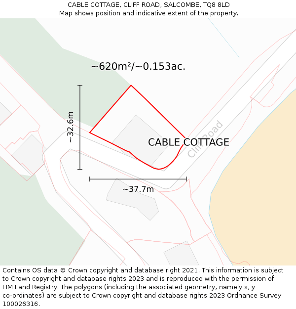 CABLE COTTAGE, CLIFF ROAD, SALCOMBE, TQ8 8LD: Plot and title map