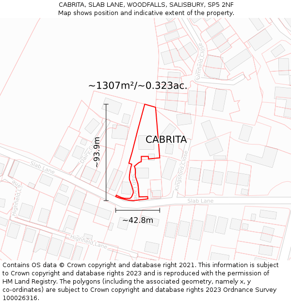 CABRITA, SLAB LANE, WOODFALLS, SALISBURY, SP5 2NF: Plot and title map