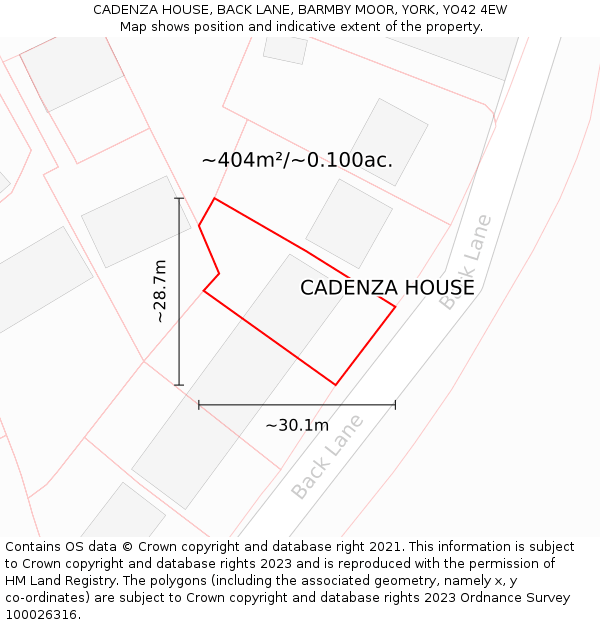 CADENZA HOUSE, BACK LANE, BARMBY MOOR, YORK, YO42 4EW: Plot and title map