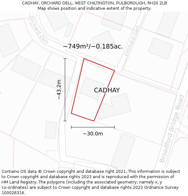 CADHAY, ORCHARD DELL, WEST CHILTINGTON, PULBOROUGH, RH20 2LB: Plot and title map