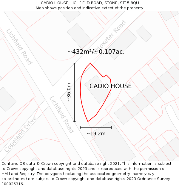 CADIO HOUSE, LICHFIELD ROAD, STONE, ST15 8QU: Plot and title map