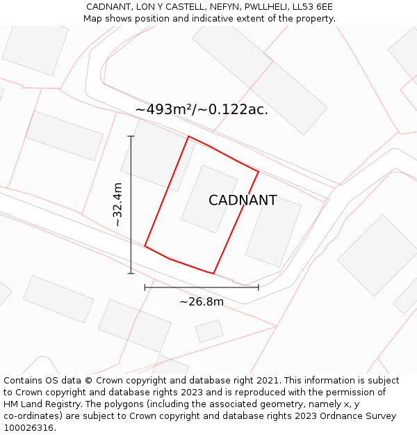 CADNANT, LON Y CASTELL, NEFYN, PWLLHELI, LL53 6EE: Plot and title map