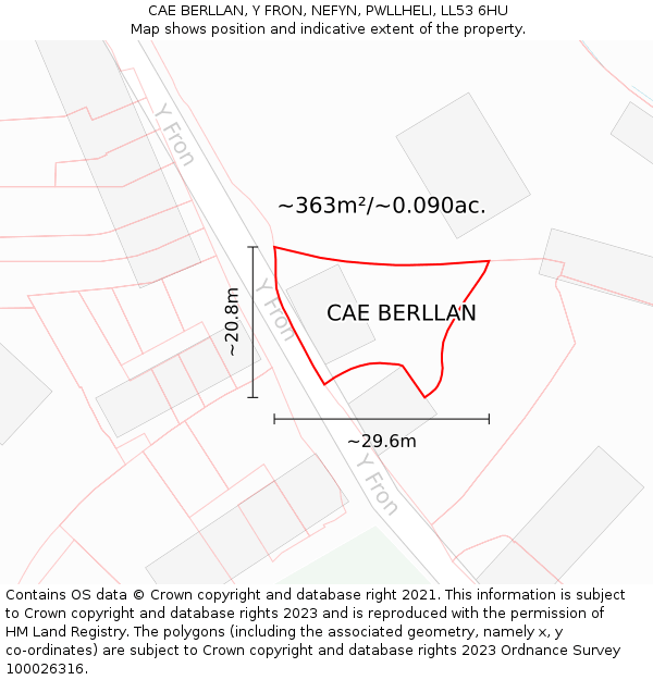 CAE BERLLAN, Y FRON, NEFYN, PWLLHELI, LL53 6HU: Plot and title map