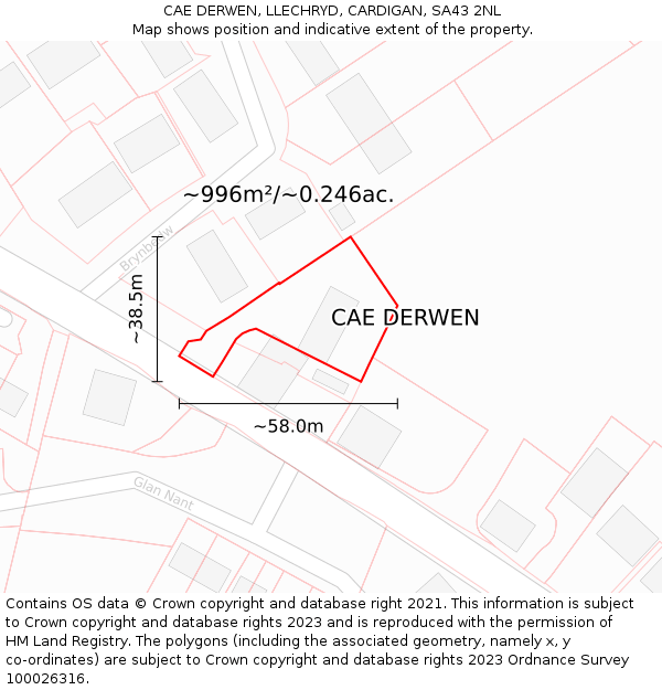 CAE DERWEN, LLECHRYD, CARDIGAN, SA43 2NL: Plot and title map