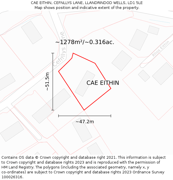 CAE EITHIN, CEFNLLYS LANE, LLANDRINDOD WELLS, LD1 5LE: Plot and title map