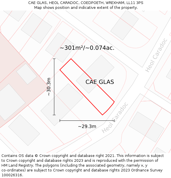 CAE GLAS, HEOL CARADOC, COEDPOETH, WREXHAM, LL11 3PS: Plot and title map