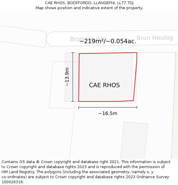 CAE RHOS, BODFFORDD, LLANGEFNI, LL77 7DJ: Plot and title map