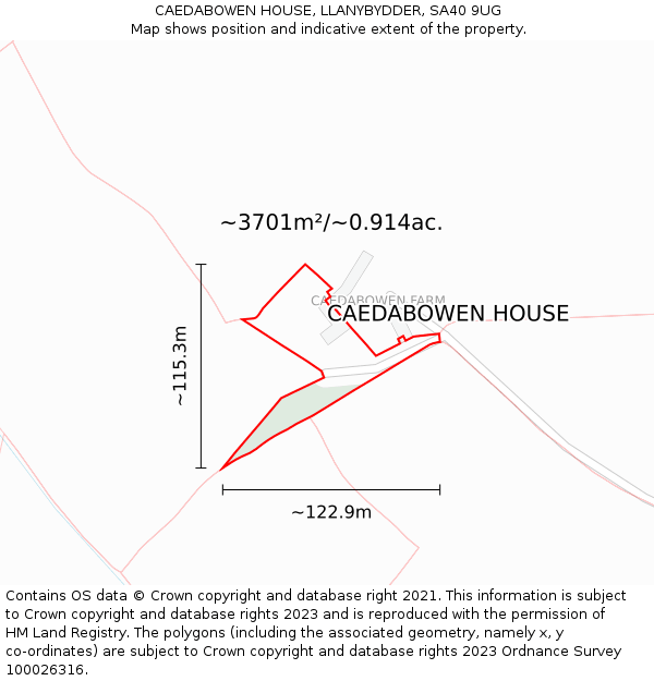 CAEDABOWEN HOUSE, LLANYBYDDER, SA40 9UG: Plot and title map