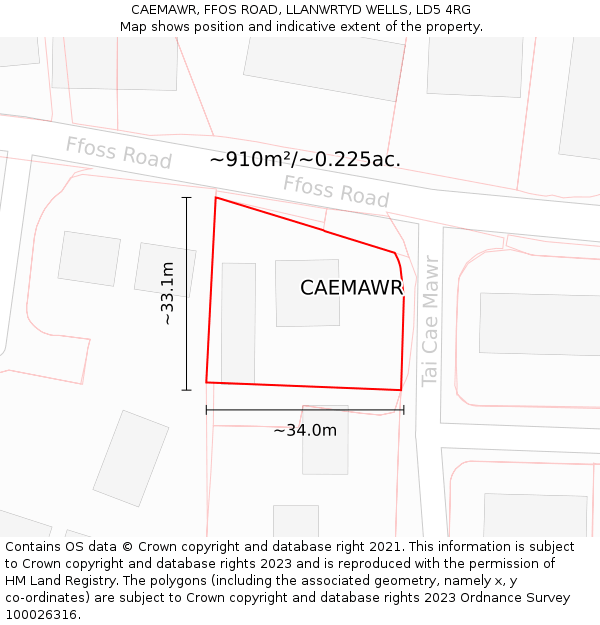 CAEMAWR, FFOS ROAD, LLANWRTYD WELLS, LD5 4RG: Plot and title map